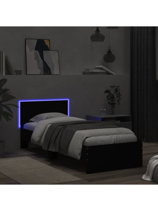 Rám postele s čelem a LED osvětlením černý 75 x 190 cm