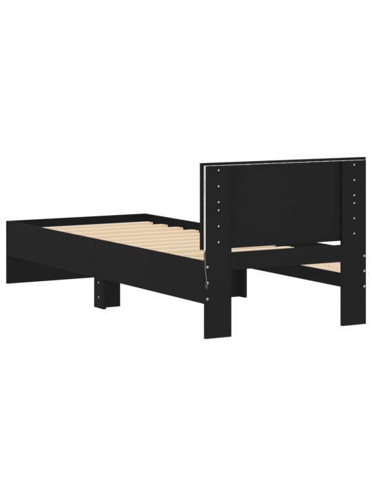 Rám postele s čelem a LED osvětlením černý 75 x 190 cm