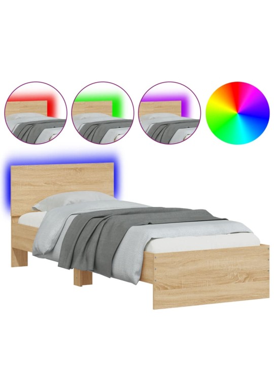 Rám postele s čelem a LED osvětlením dub sonoma 75 x 190 cm