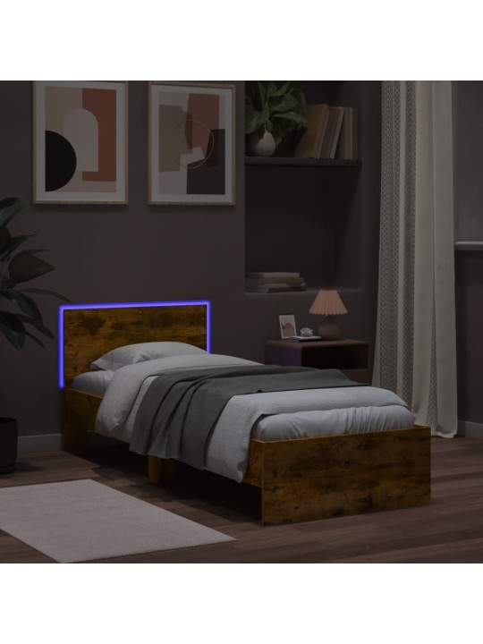 Rám postele s čelem a LED osvětlením kouřový dub 75 x 190 cm
