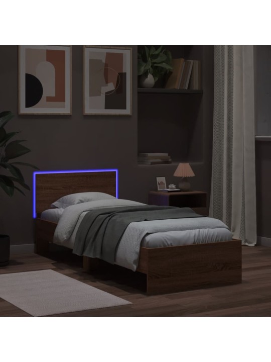 Rám postele s čelem a LED osvětlením hnědý dub 75 x 190 cm
