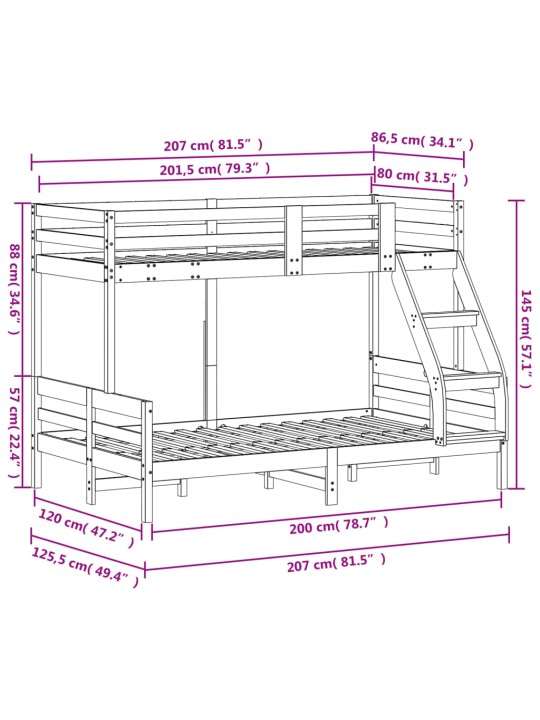Patrová postel 80 x 200/120 x 200 cm voskově hnědá borové dřevo