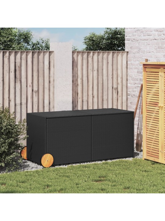 Zahradní úložný box s kolečky černý 283 l polyratan