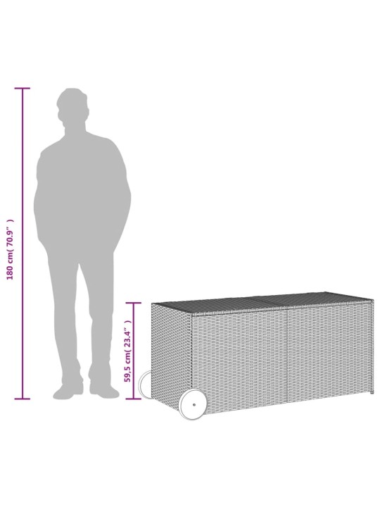 Zahradní úložný box s kolečky černý 283 l polyratan