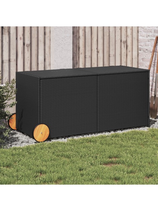 Zahradní úložný box s kolečky černý 283 l polyratan