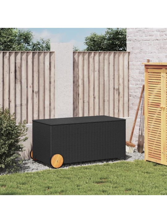 Zahradní úložný box s kolečky černý 190 l polyratan