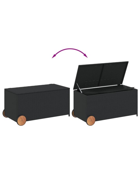 Zahradní úložný box s kolečky černý 190 l polyratan