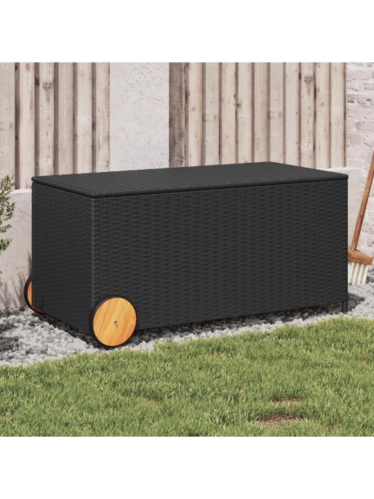 Zahradní úložný box s kolečky černý 190 l polyratan