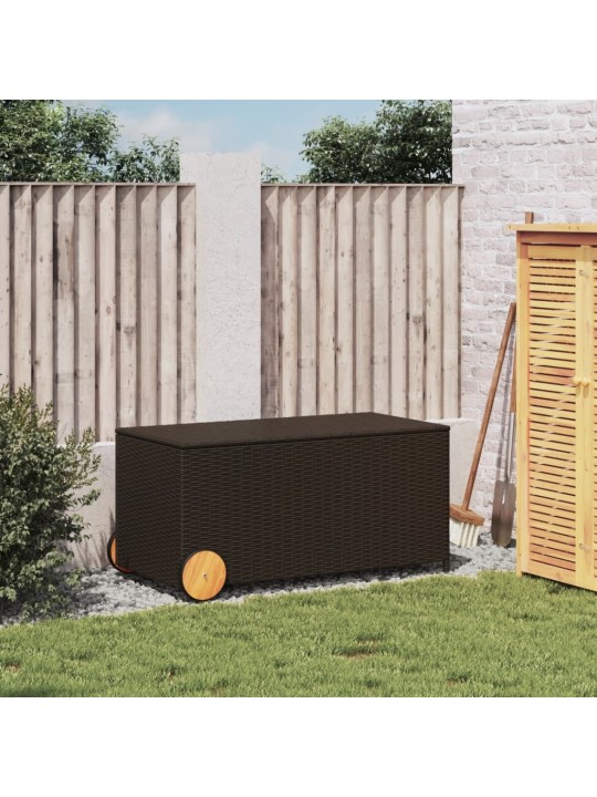 Zahradní úložný box s kolečky hnědý 190 l polyratan
