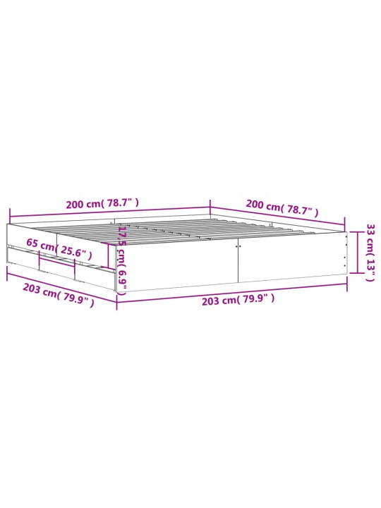 Rám postele se zásuvkami kouřový dub 200 x 200 cm kompozit