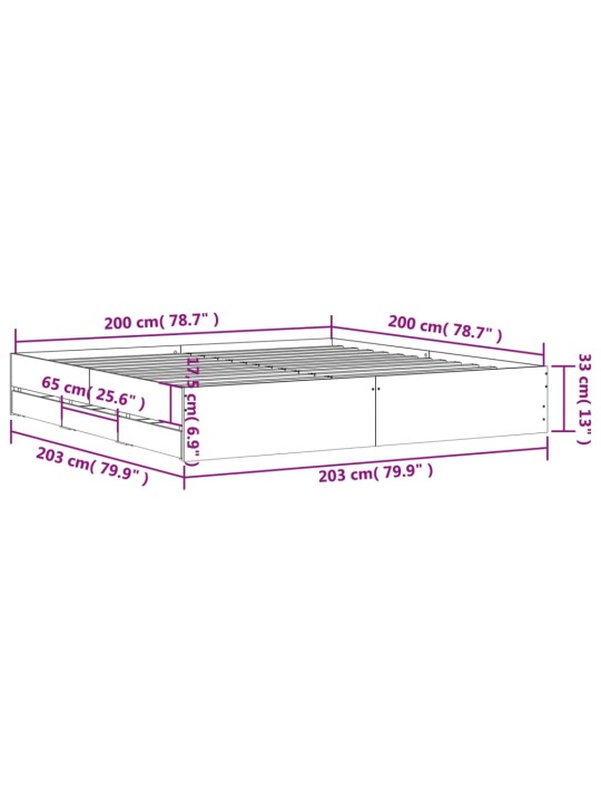 Rám postele se zásuvkami šedý sonoma 200 x 200 cm kompozit