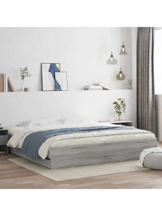 Rám postele se zásuvkami šedý sonoma 200 x 200 cm kompozit