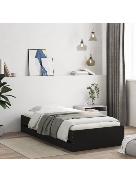 Rám postele se zásuvkami černý 100 x 200 cm kompozitní dřevo