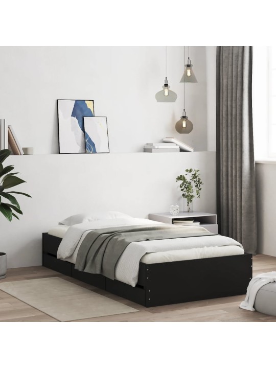 Rám postele se zásuvkami černý 90 x 200 cm kompozitní dřevo