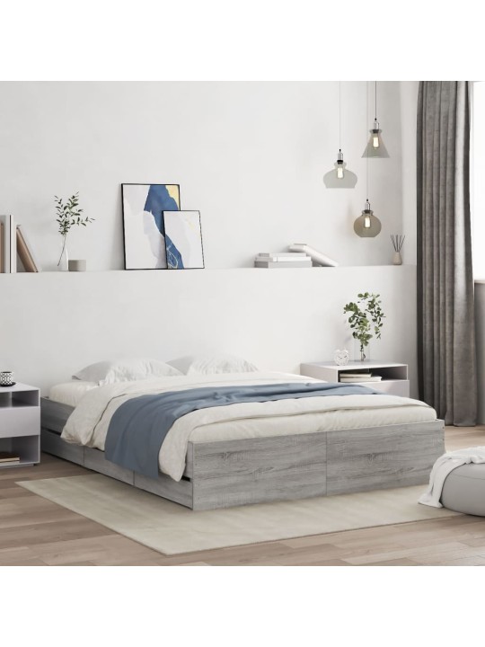 Rám postele se zásuvkami šedý sonoma 140 x 190 cm kompozit