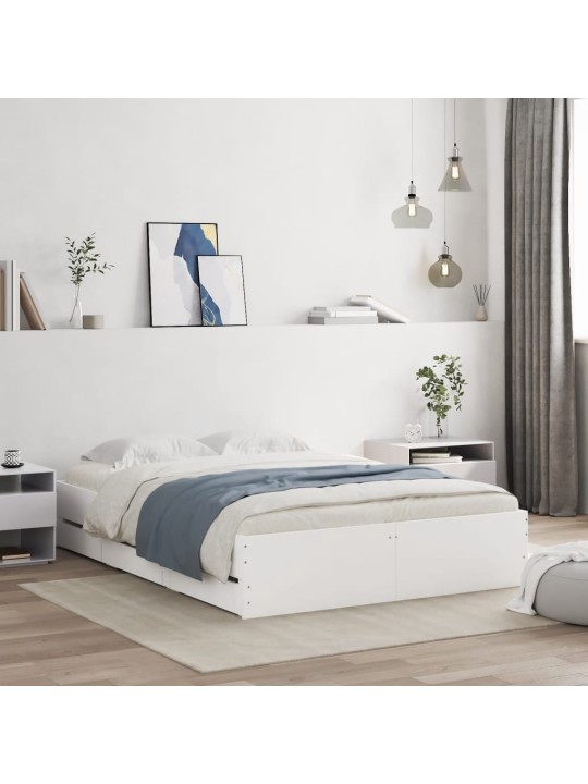 Rám postele se zásuvkami bílý 135 x 190 cm kompozitní dřevo