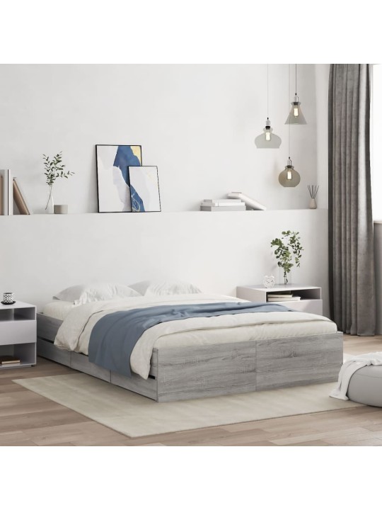 Rám postele se zásuvkami šedý sonoma 135 x 190 cm kompozit