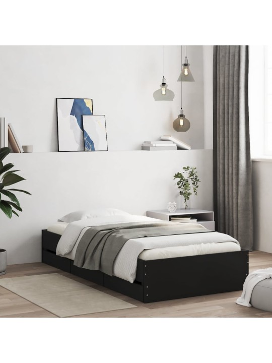 Rám postele se zásuvkami černý 90 x 190 cm kompozitní dřevo