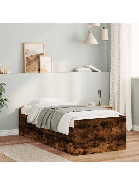 Rám postele se zásuvkami kouřový dub 90 x 200 cm