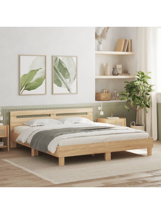 Rám postele s čelem dub sonoma 200 x 200 cm kompozitní dřevo
