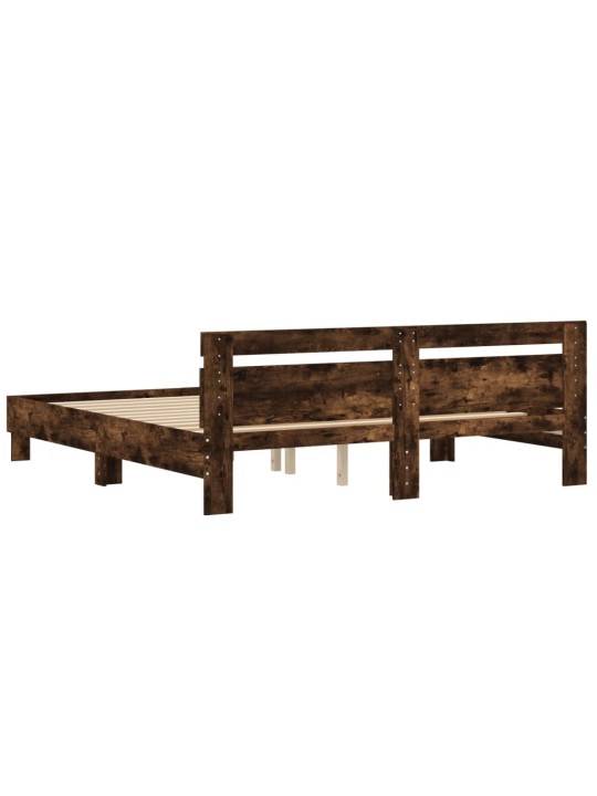 Rám postele s čelem kouřový dub 200 x 200 cm kompozitní dřevo