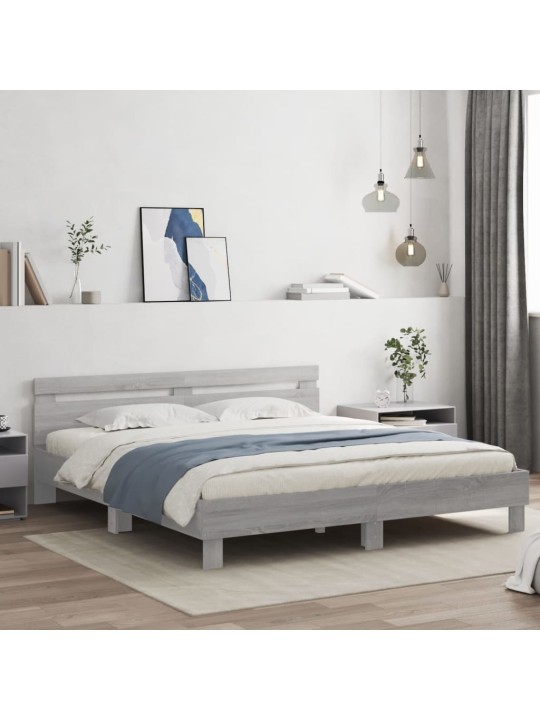 Rám postele s čelem šedý sonoma 200 x 200 cm kompozitní dřevo
