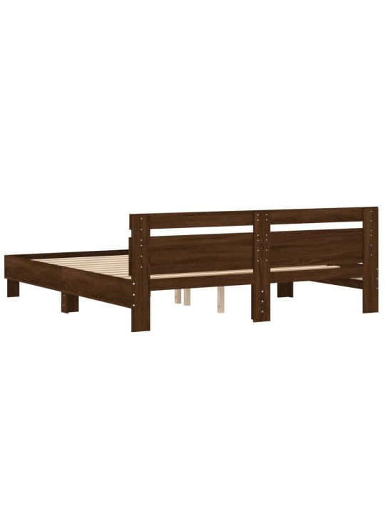 Rám postele s čelem hnědý dub 200 x 200 cm kompozitní dřevo