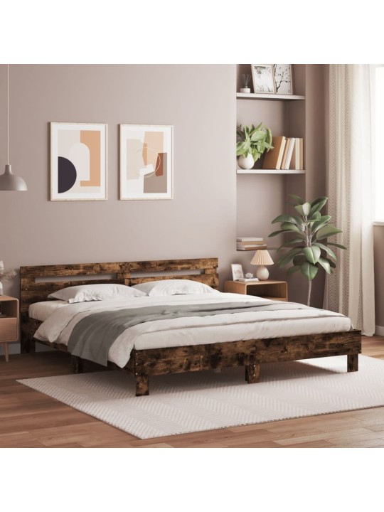 Rám postele s čelem kouřový dub 180 x 200 cm kompozitní dřevo