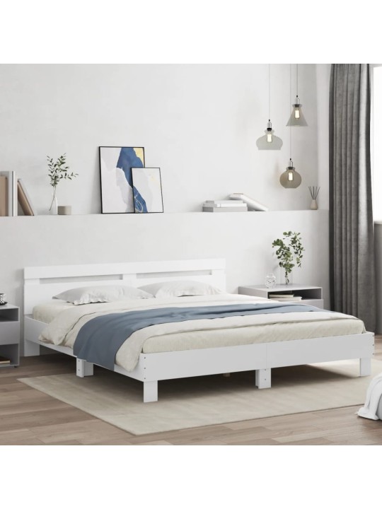 Rám postele s čelem bílý 160 x 200 cm kompozitní dřevo