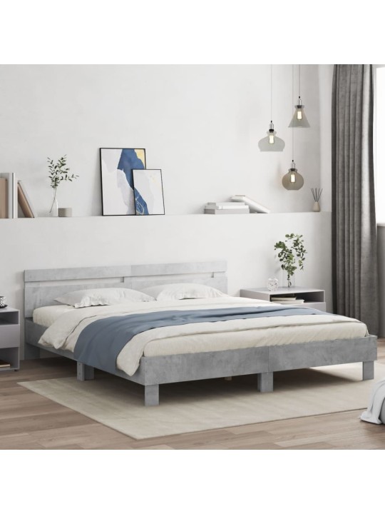 Rám postele s čelem betonově šedý 160 x 200 cm kompozitní dřevo