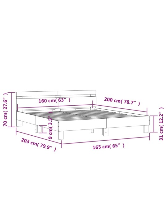 Rám postele s čelem kouřový dub 160 x 200 cm kompozitní dřevo