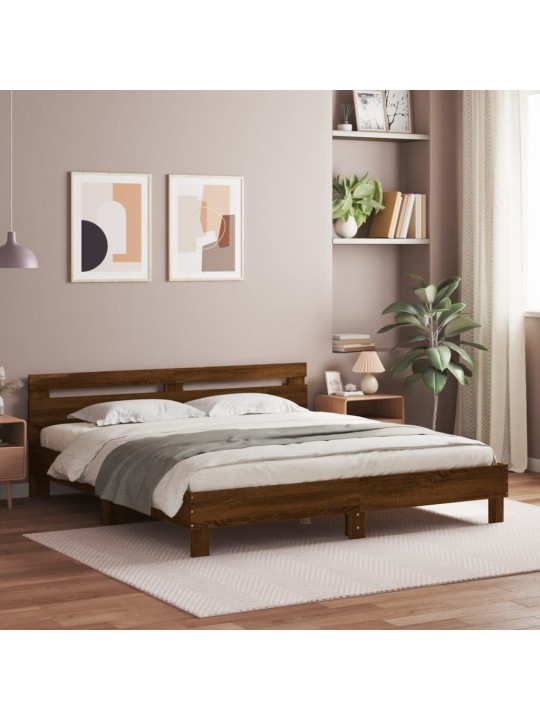 Rám postele s čelem hnědý dub 160 x 200 cm kompozitní dřevo