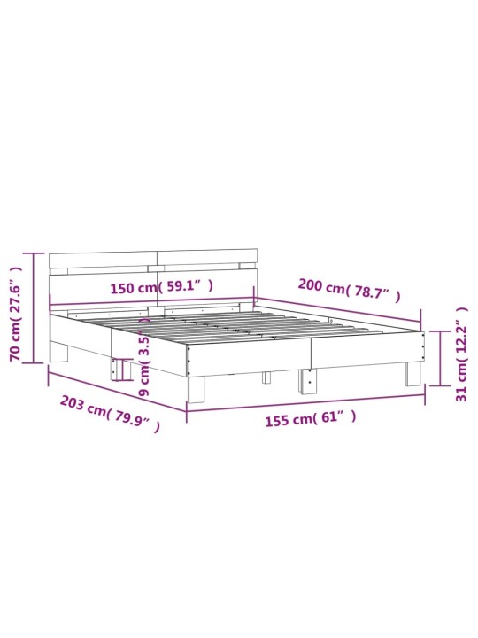 Rám postele s čelem betonově šedý 150 x 200 cm kompozitní dřevo