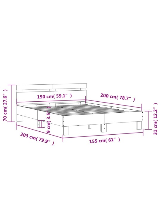Rám postele s čelem hnědý dub 150 x 200 cm kompozitní dřevo