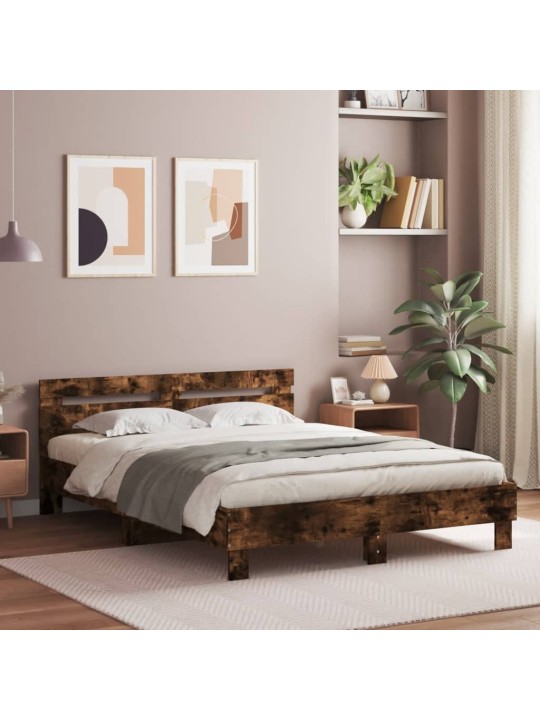 Rám postele s čelem kouřový dub 140 x 200 cm kompozitní dřevo