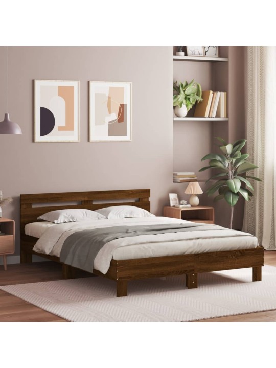 Rám postele s čelem hnědý dub 140 x 190 cm kompozitní dřevo