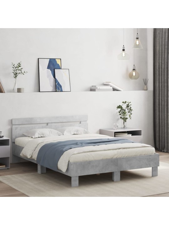 Rám postele s čelem betonově šedý 135 x 190 cm kompozitní dřevo