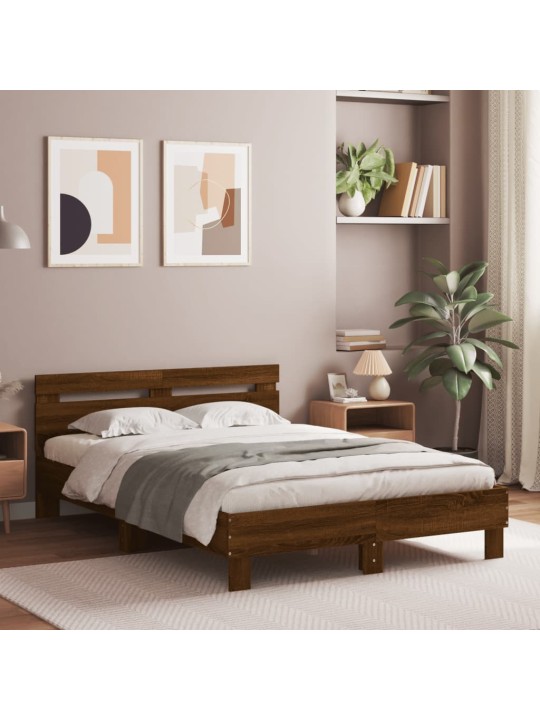 Rám postele s čelem hnědý dub 135 x 190 cm kompozitní dřevo