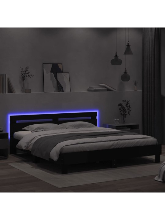 Rám postele s čelem a LED osvětlením černý 200 x 200 cm