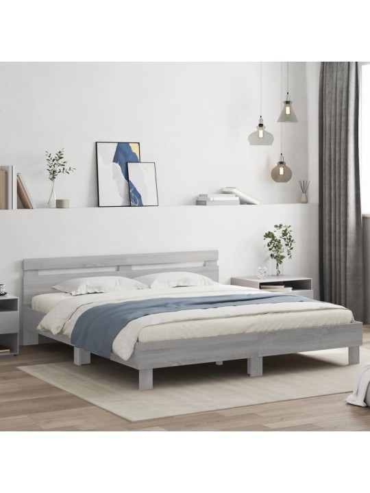 Rám postele s čelem a LED osvětlením šedý sonoma 200 x 200 cm
