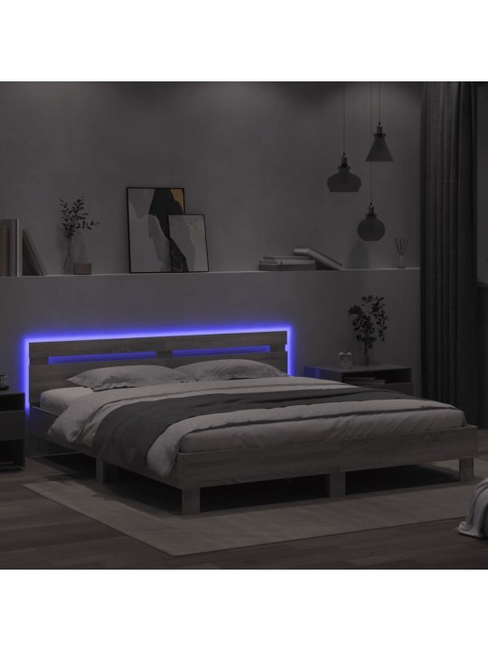 Rám postele s čelem a LED osvětlením šedý sonoma 200 x 200 cm