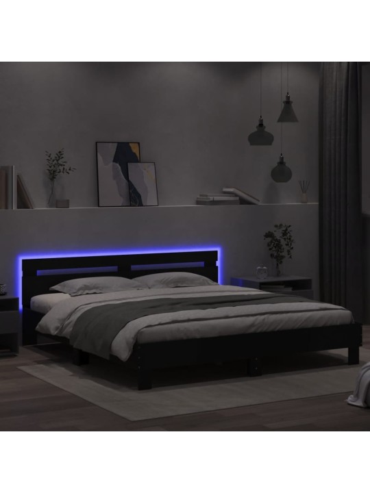 Rám postele s čelem a LED osvětlením černý 180 x 200 cm