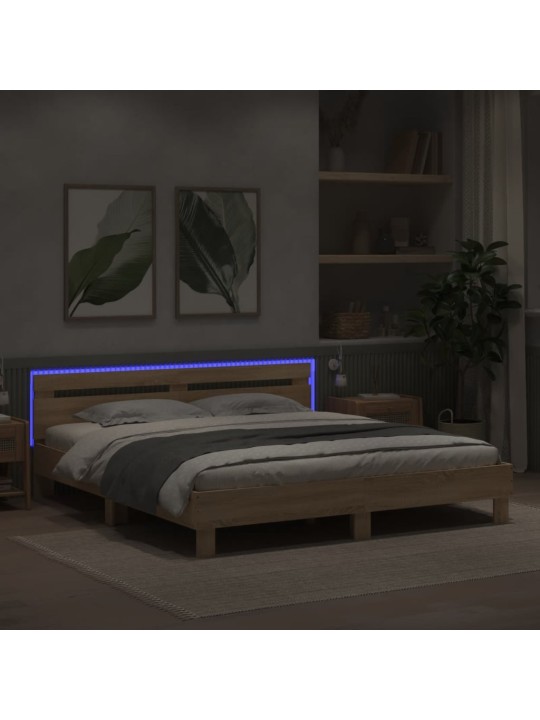 Rám postele s čelem a LED osvětlením dub sonoma 180 x 200 cm
