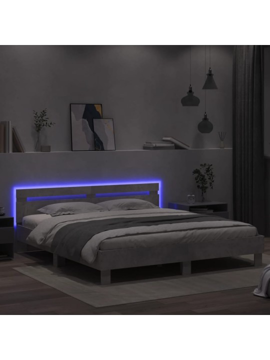 Rám postele s čelem a LED osvětlením betonově šedý 180 x 200 cm