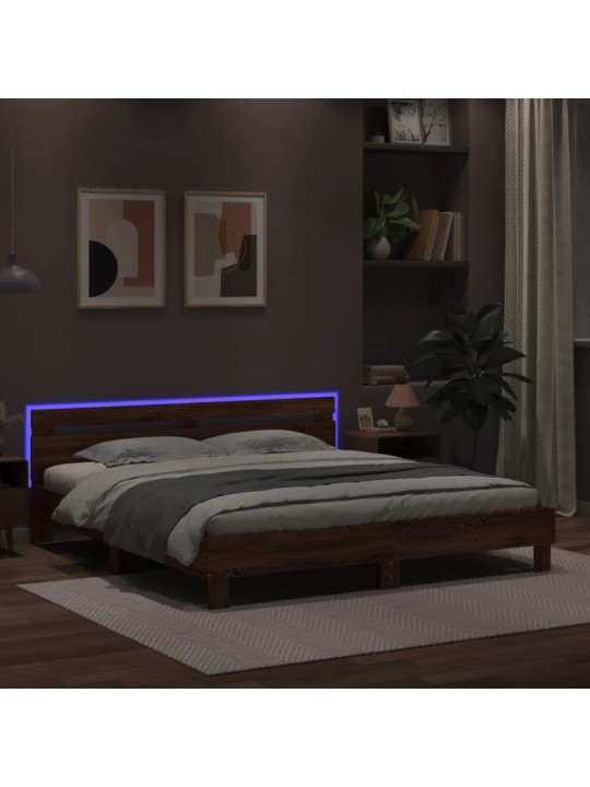 Rám postele s čelem a LED osvětlením hnědý dub 180 x 200 cm