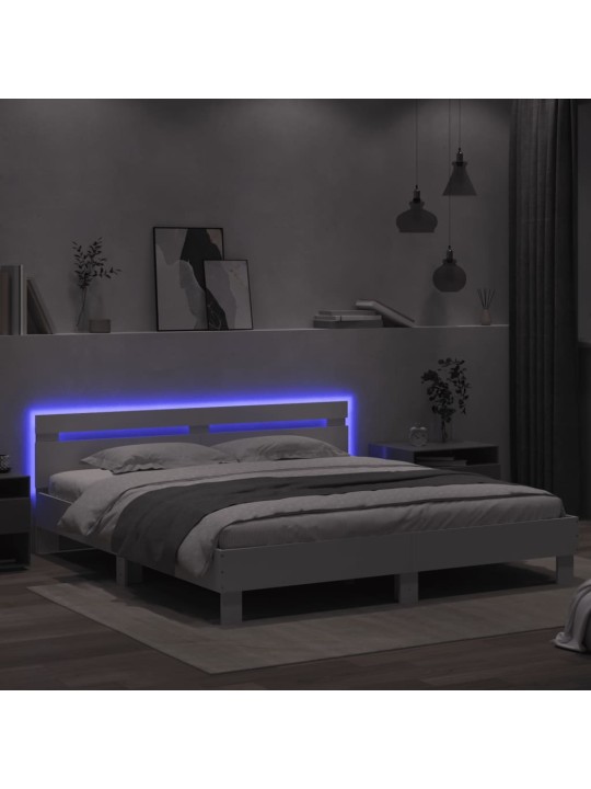 Rám postele s čelem a LED osvětlením bílý 160 x 200 cm