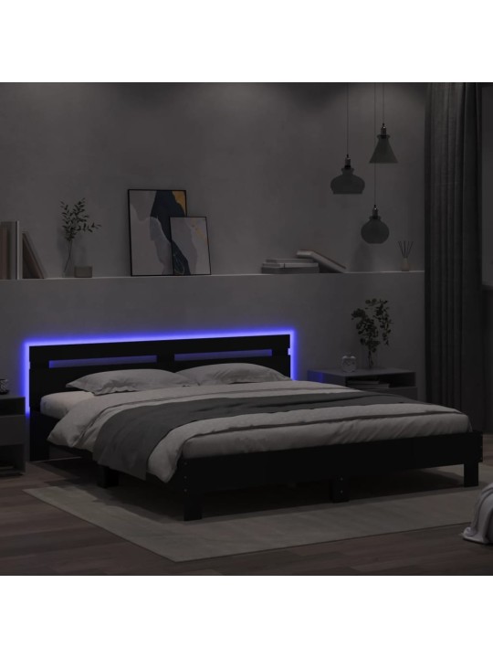 Rám postele s čelem a LED osvětlením černý 160 x 200 cm