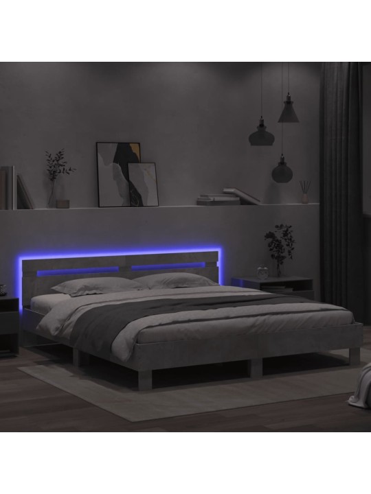 Rám postele s čelem a LED osvětlením betonově šedý 160 x 200 cm