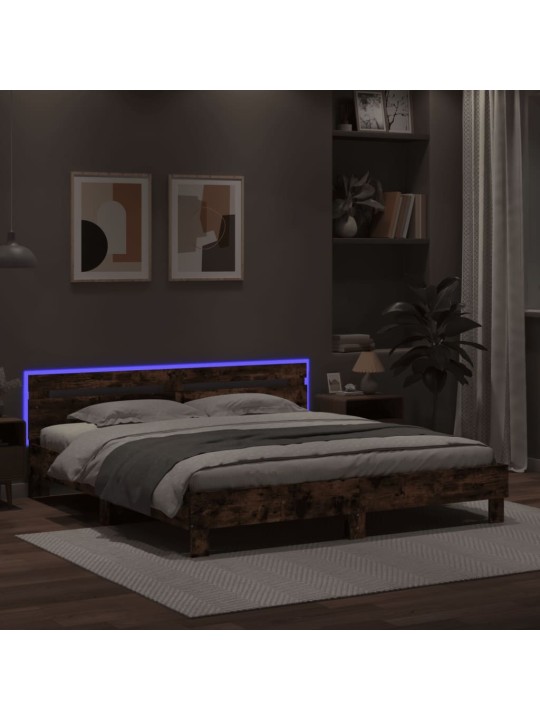 Rám postele s čelem a LED osvětlením kouřový dub 160 x 200 cm
