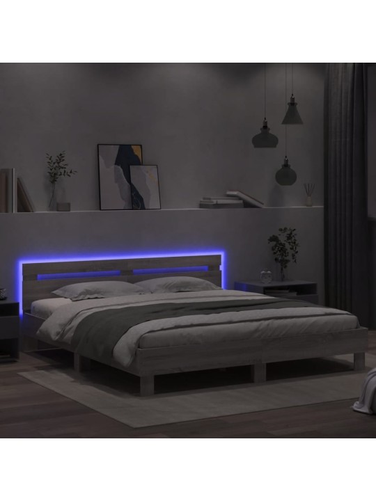 Rám postele s čelem a LED osvětlením šedý sonoma 160 x 200 cm